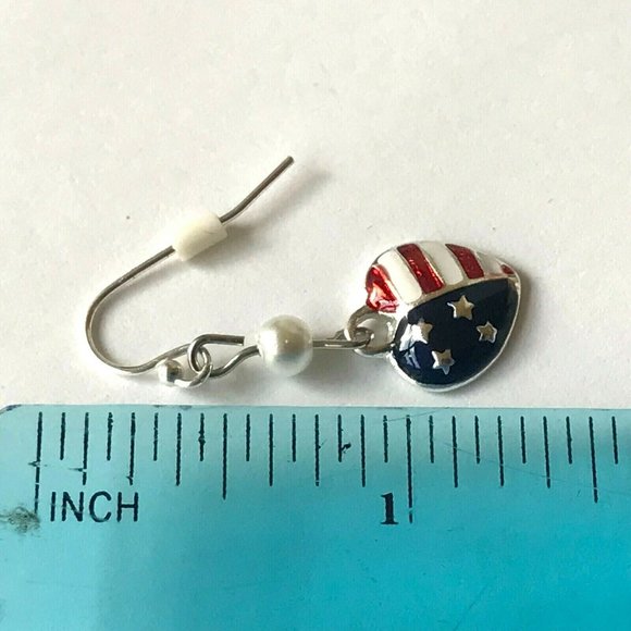 USA American Flag Heart Earrings Stars Pearls Patriotic July 4 Silver Plated - Picture 7 of 8